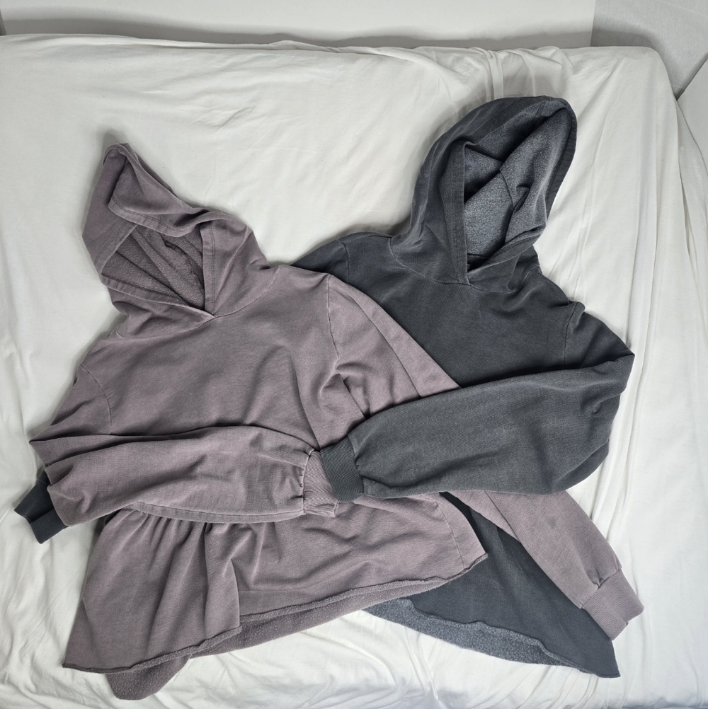 Dark Grey and Pinkish Grey Girl's Matching Ruffle Hoodies Used - see description